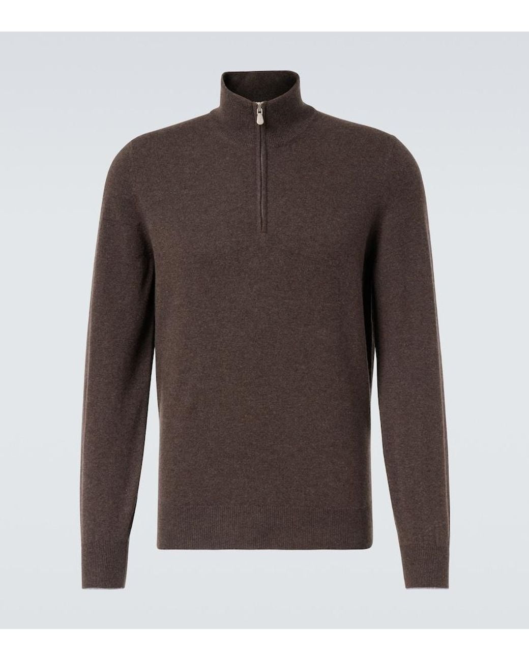 Brunello Cucinelli Brown Cashmere Half-Zip Sweater for men
