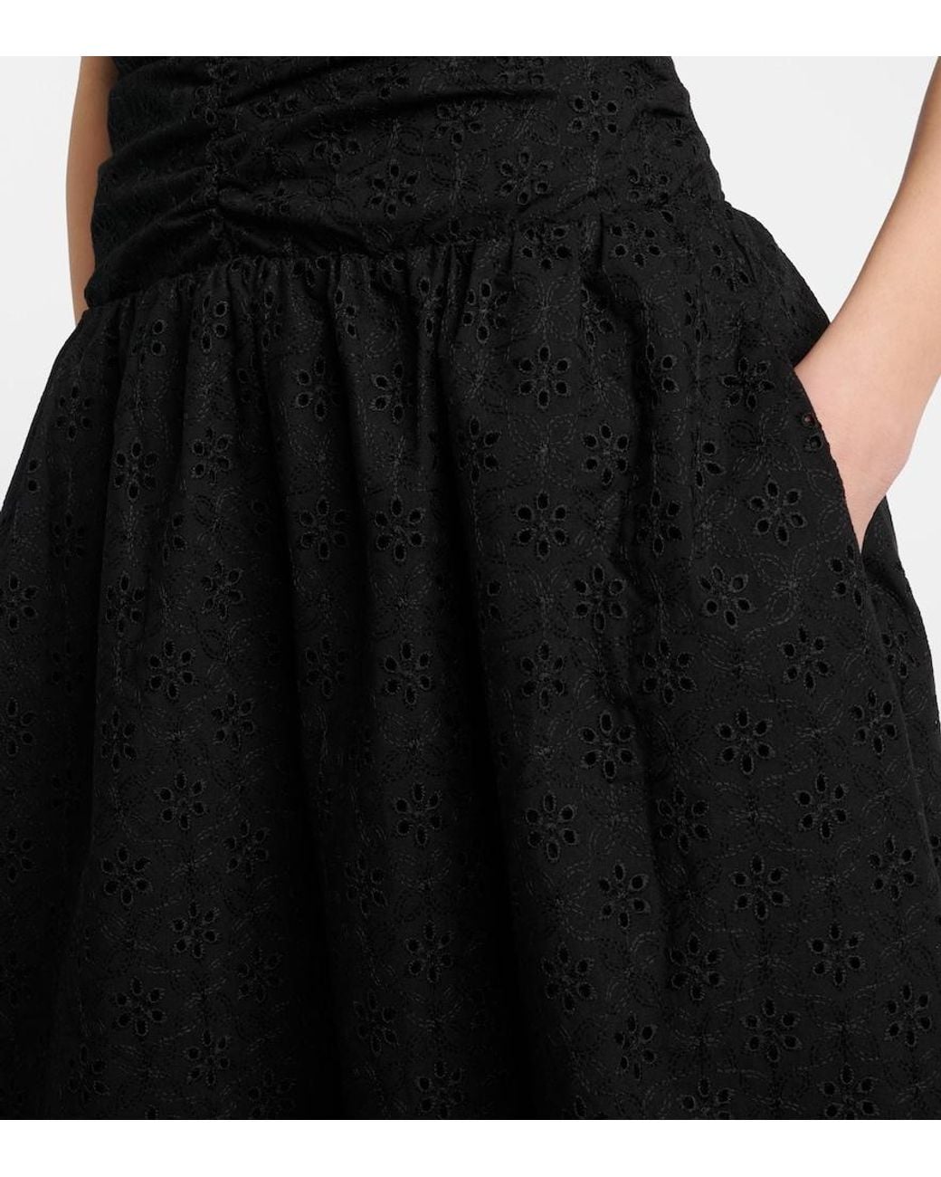 Faithfull The Brand Black Lia Broderie Anglaise Ruched Maxi Dress