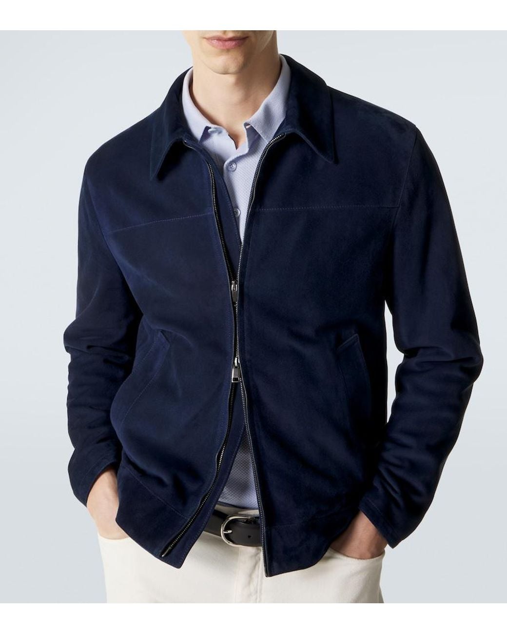 Brioni Blue Suede Blouson Jacket for men