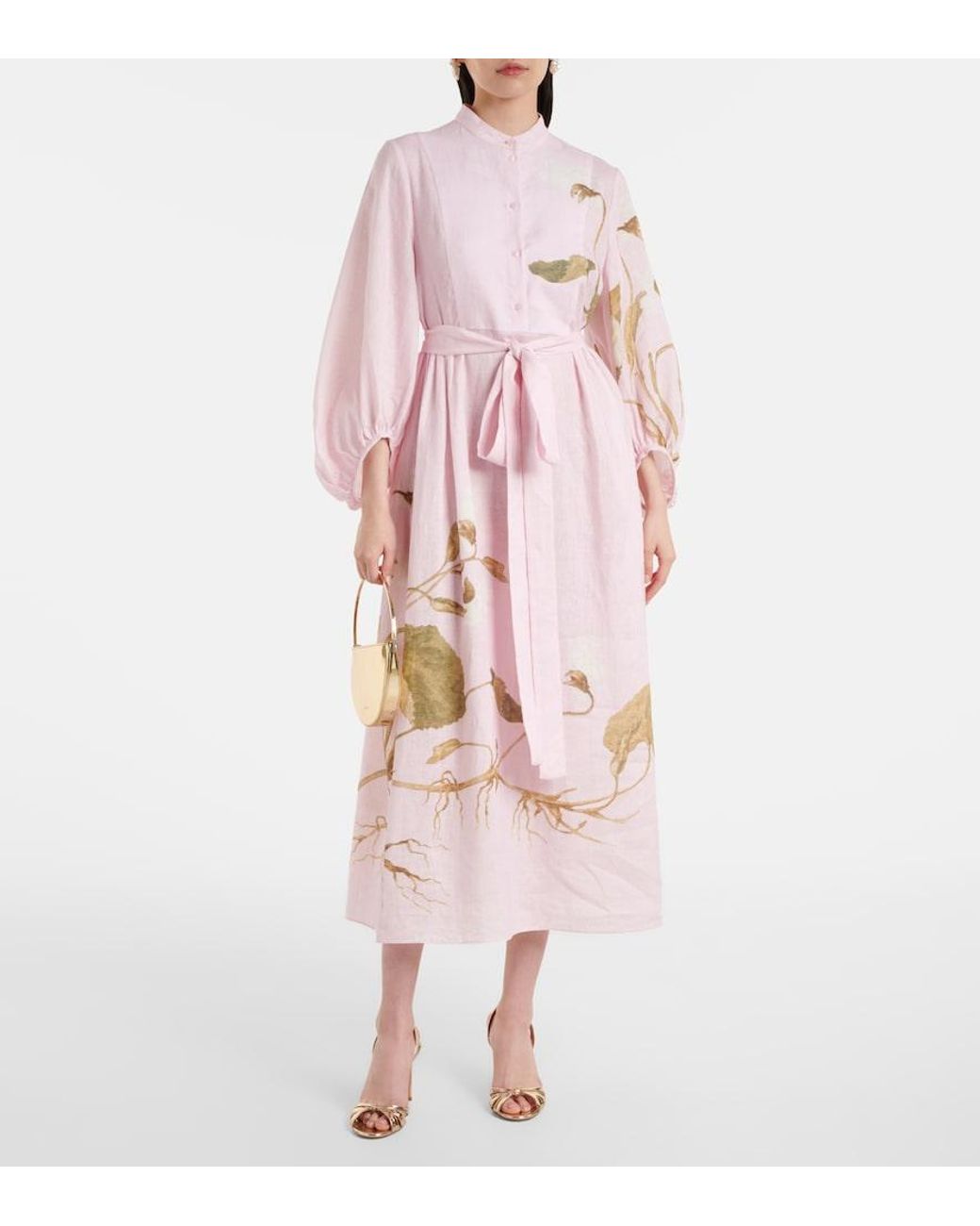 Erdem Pink Printed Linen Midi Dress