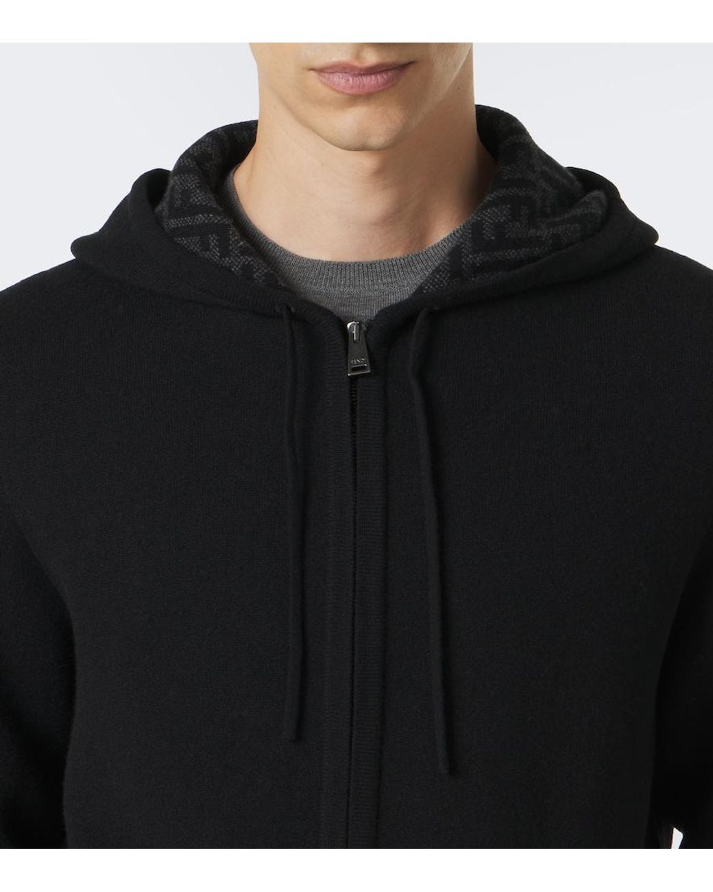 Fendi Black Cashmere-Blend Zip-Up Hoodie for men