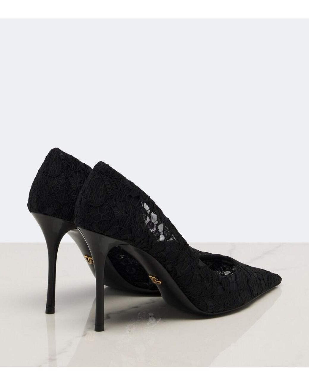 Dolce & Gabbana Black Leather-Trimmed Lace Pumps