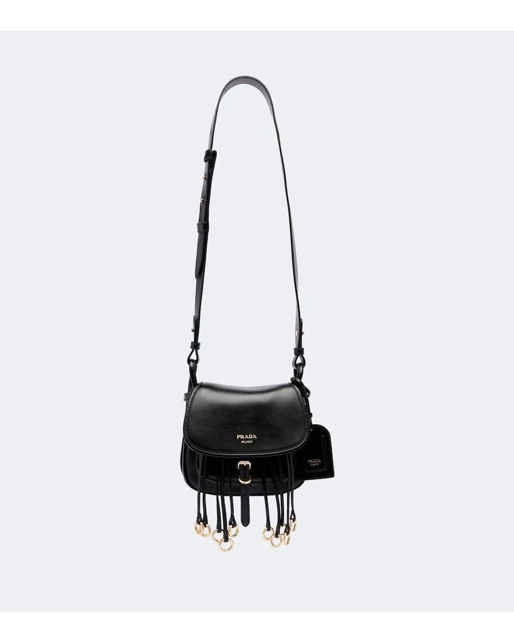 Prada White Corsaire Mini Fringed Leather Shoulder Bag