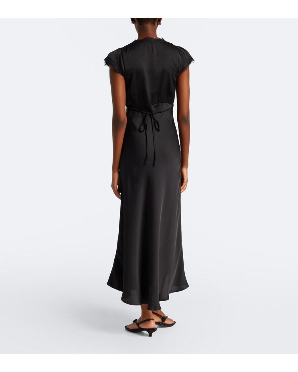 Faithfull The Brand Black Mina Lace-Trimmed Satin Midi Dress