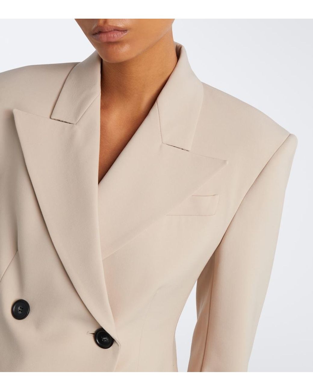 Sportmax Natural Double-Breasted Wool-Blend Blazer