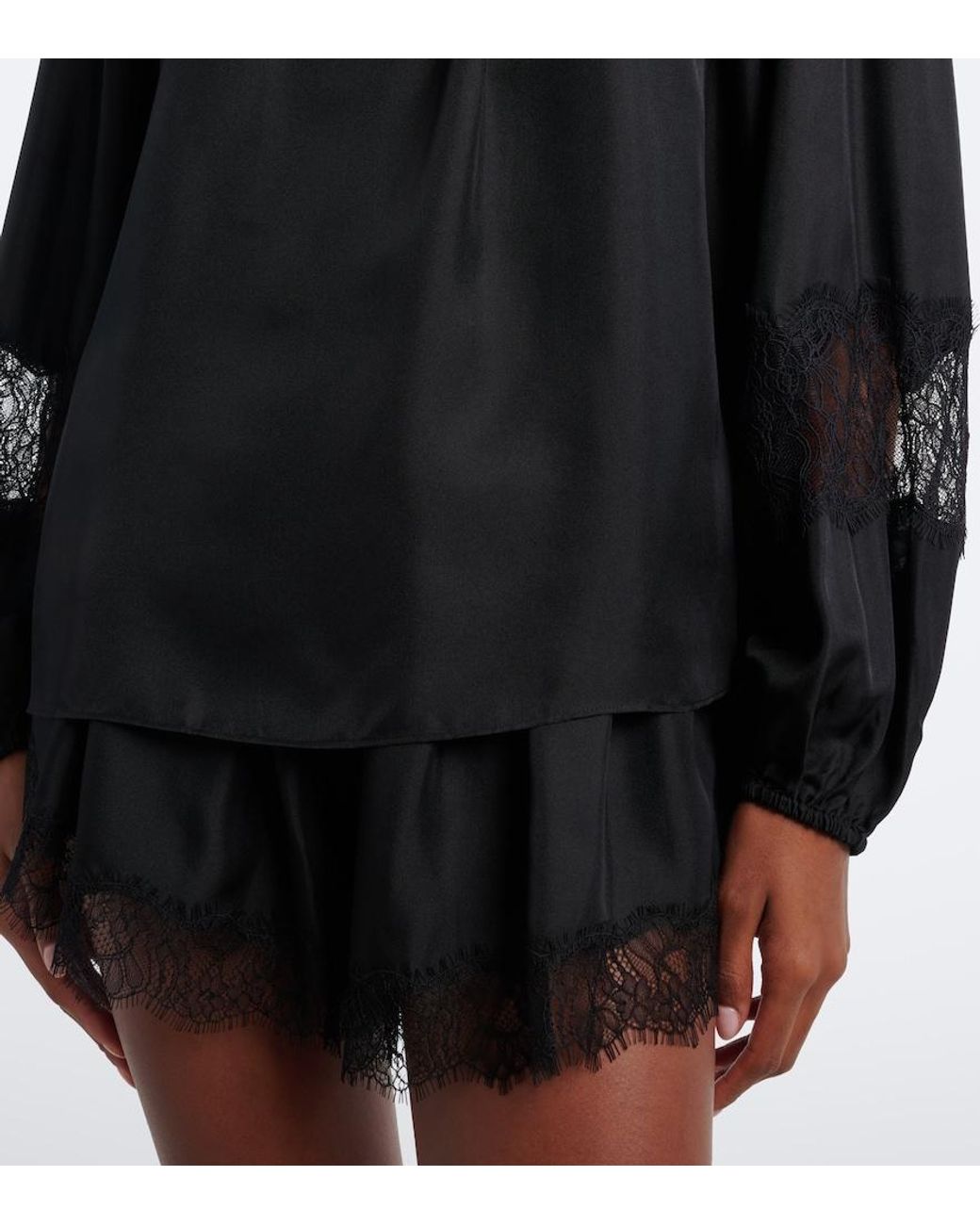 Ulla Johnson Black Bess Lace-Trimmed Silk Blouse