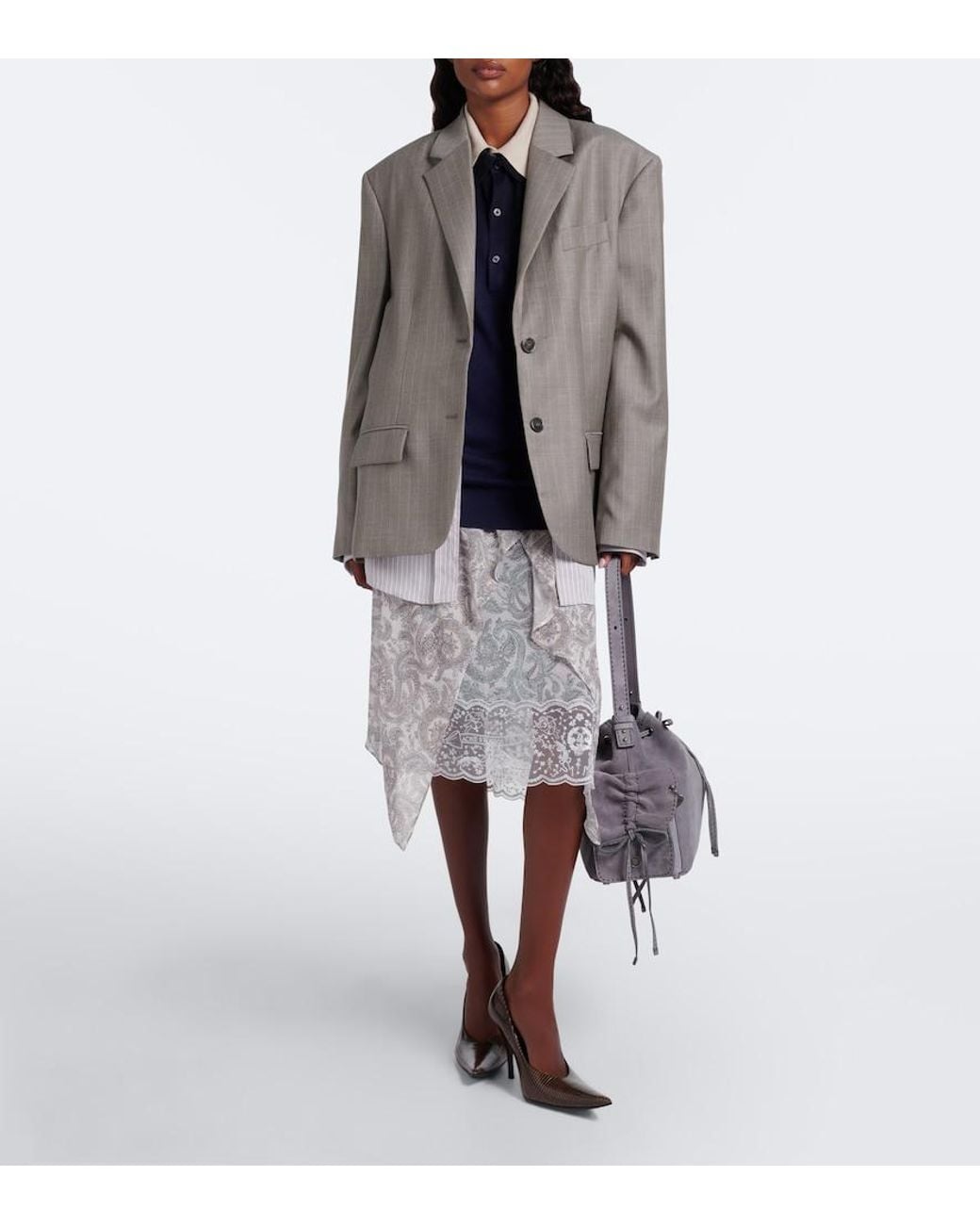 Sac Seau Multipocket Medium En Daim Acne en coloris Gray