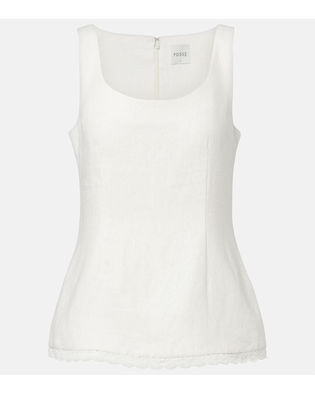 Posse White Effi Scalloped Linen Tank Top