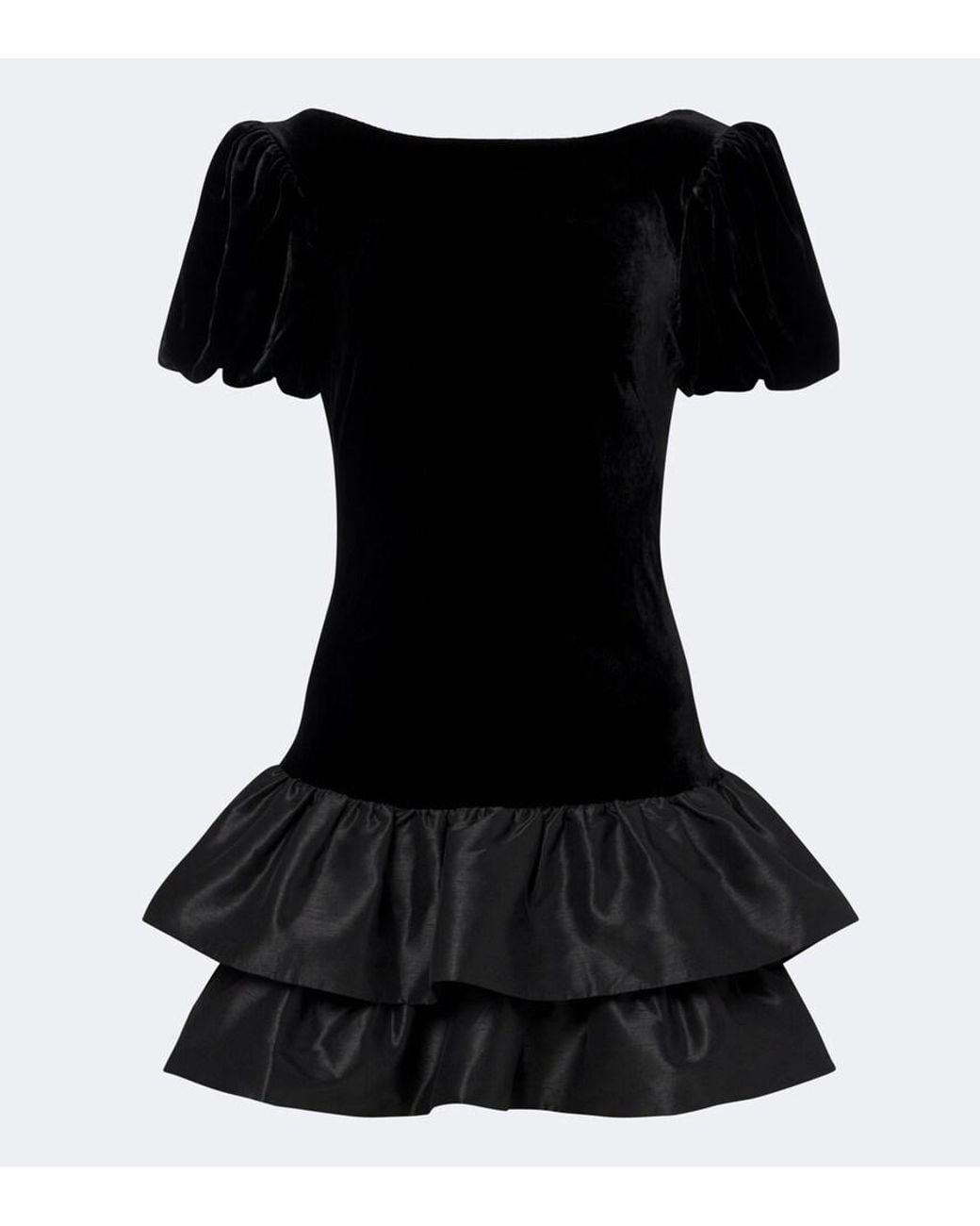 Rixo Black Anabella Tiered Velvet Minidress