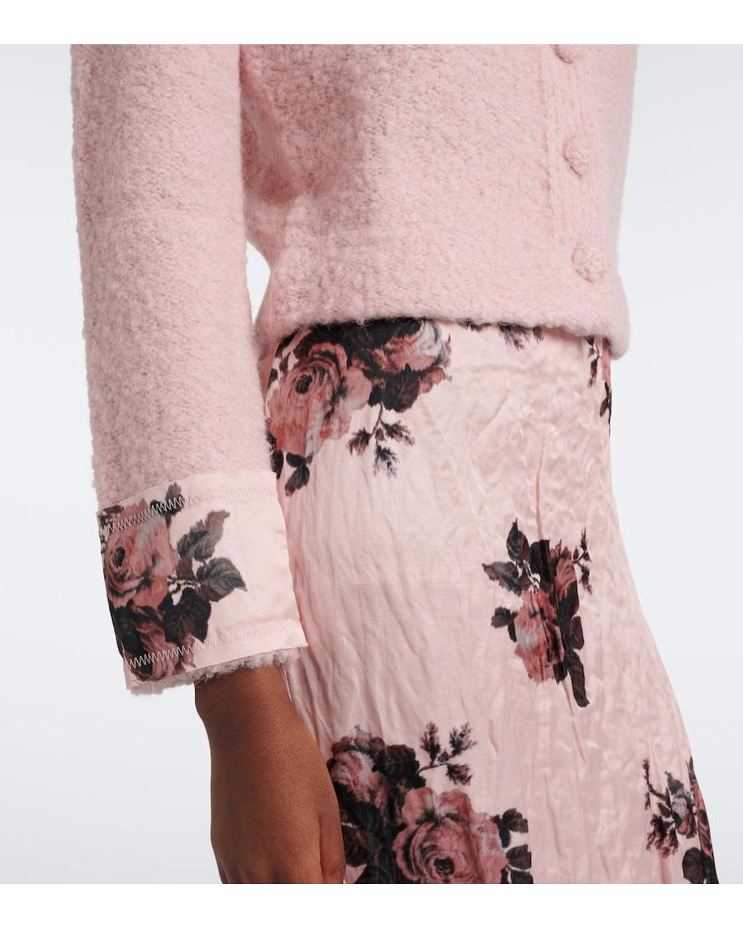 Erdem Pink Floral Wool And Alpaca Boucle Cardigan