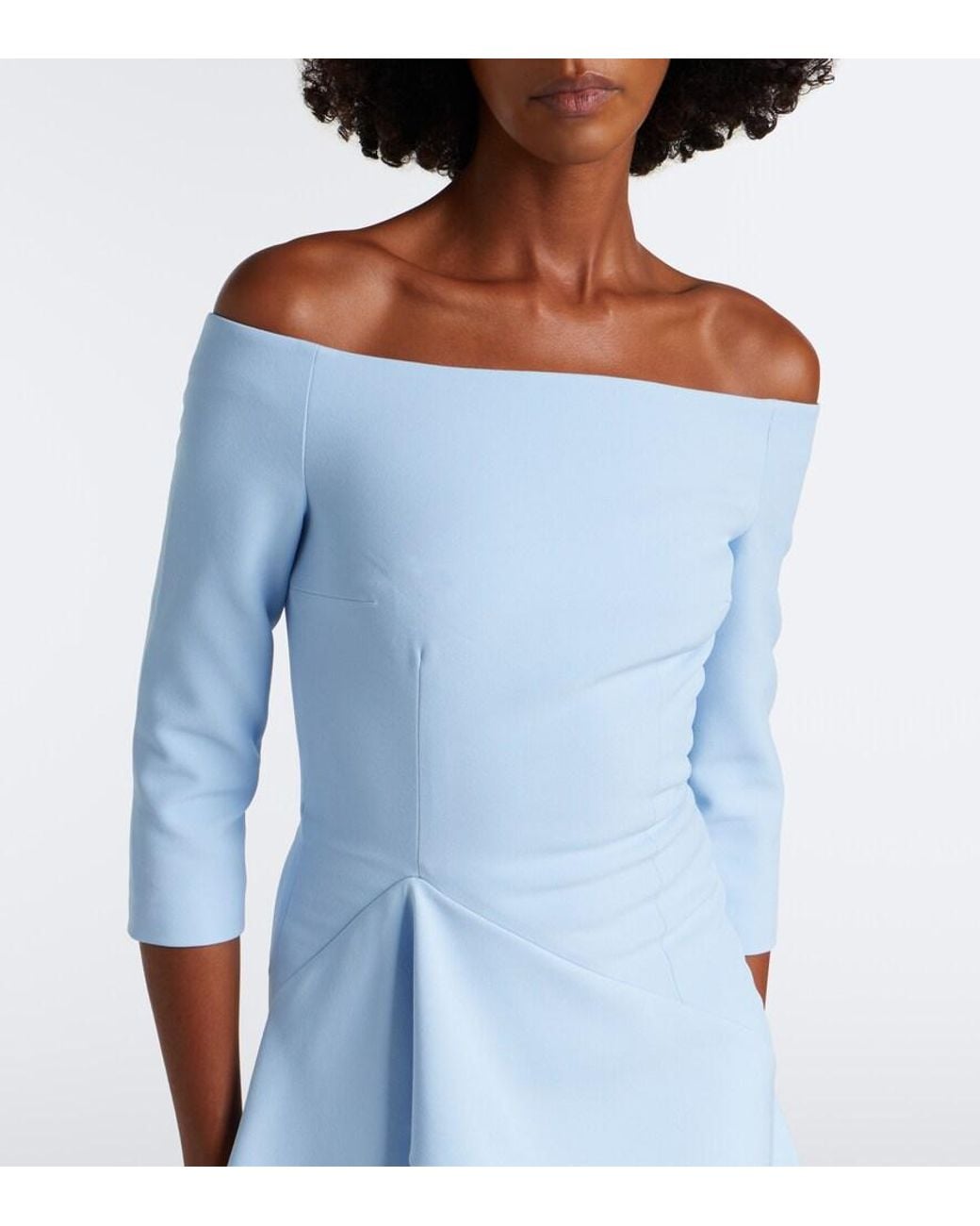 Safiyaa Blue Zetta Draped Off-Shoulder Crepe Gown