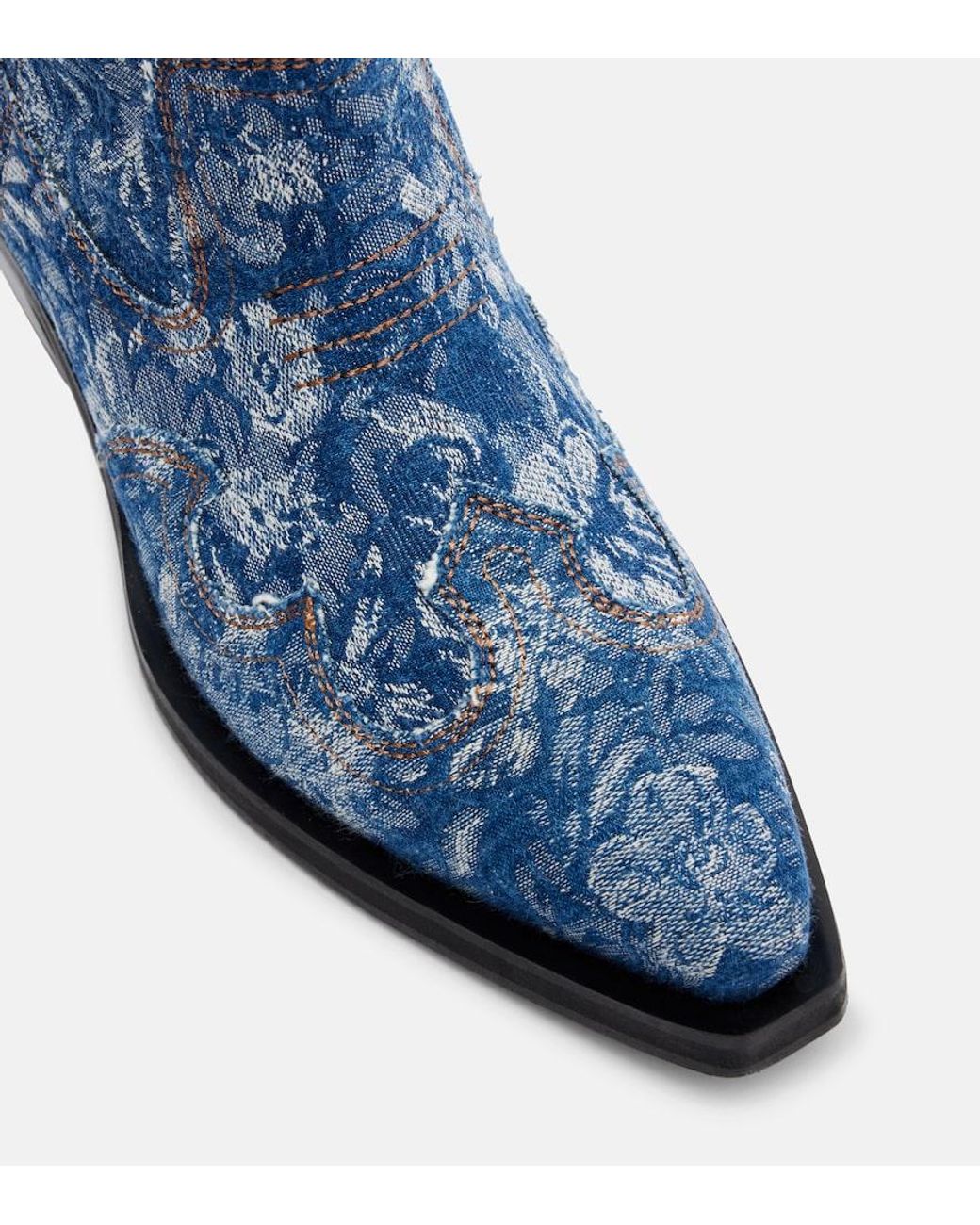 Ganni Blue Low Shaft Embroidered Jacquard Cowboy Boots