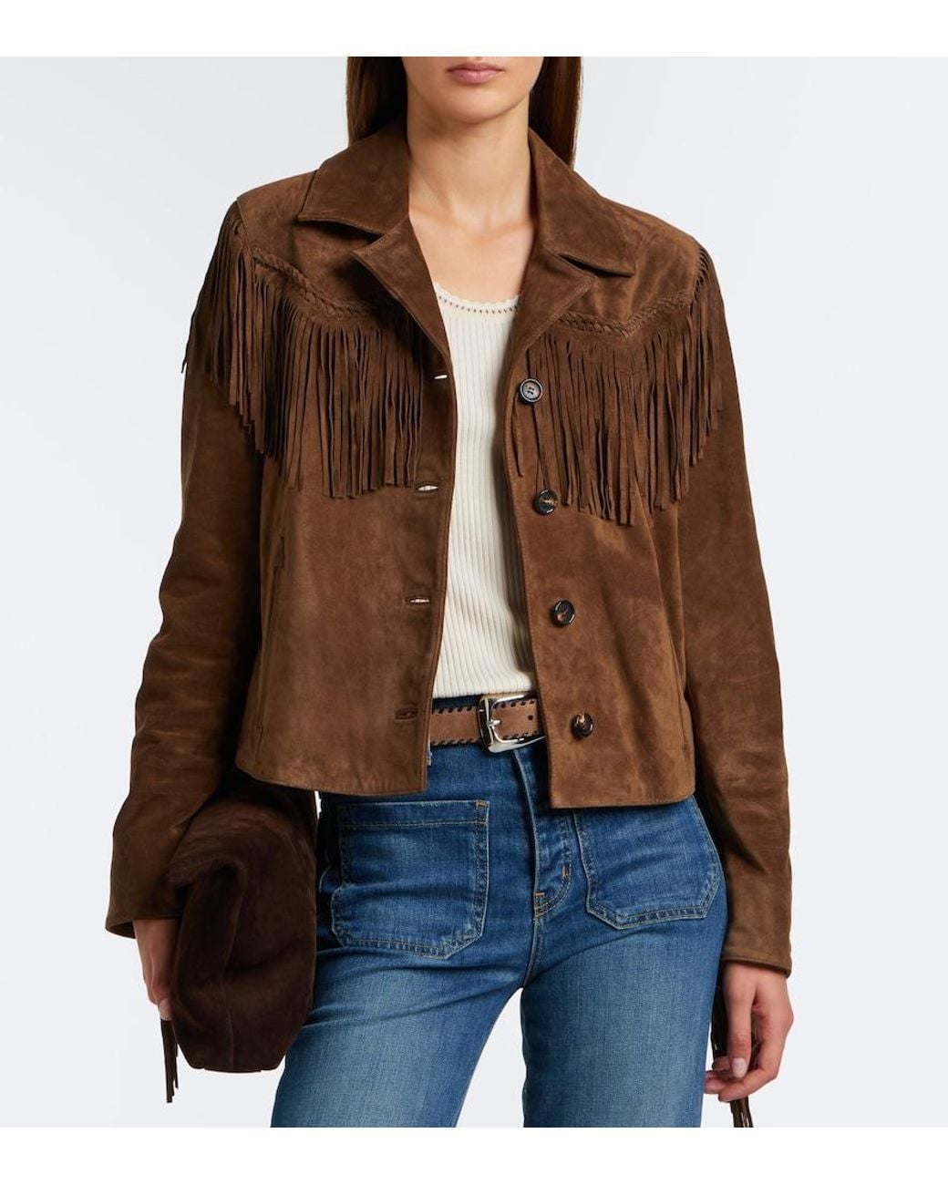 Nili Lotan Brown Eloi Fringed Suede Jacket