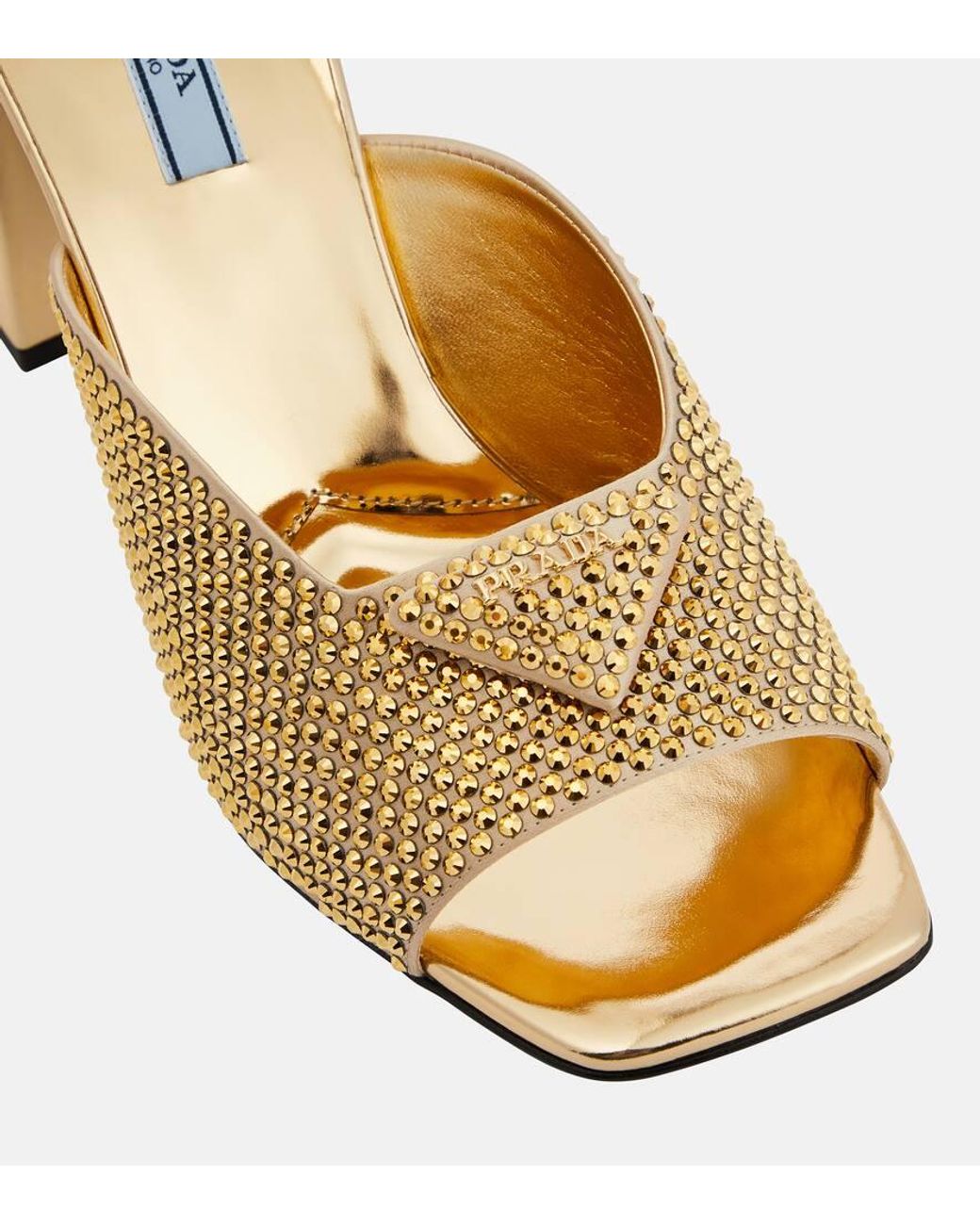 Mules en satin a cristaux Prada en coloris Metallic