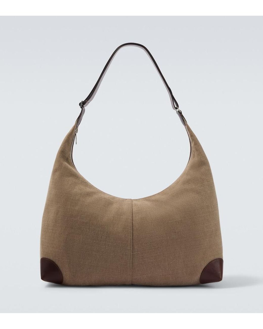 Brunello Cucinelli Brown Leather-Trimmed Canvas Shoulder Bag for men
