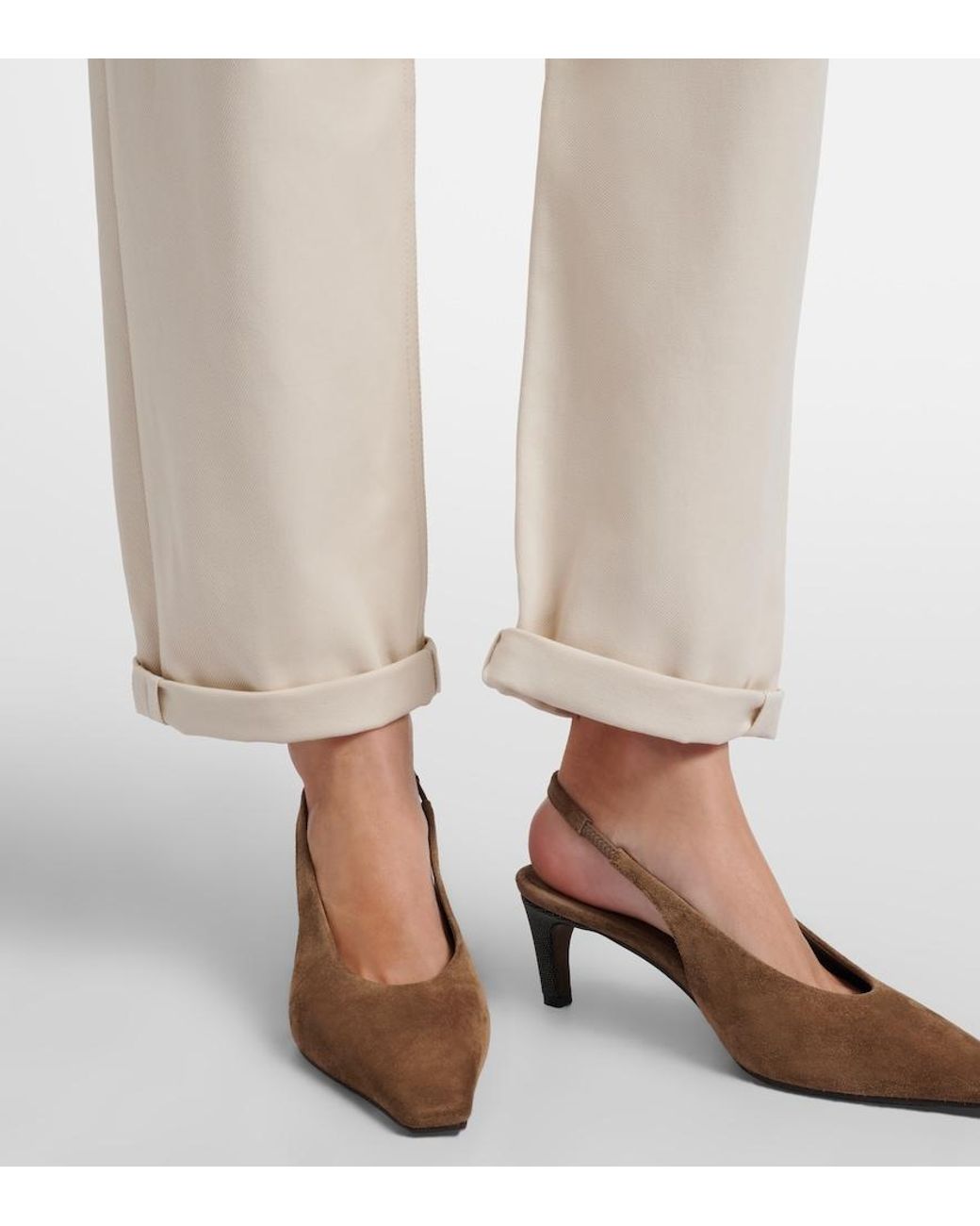 Brunello Cucinelli White Monili Cotton-Blend Straight Pants