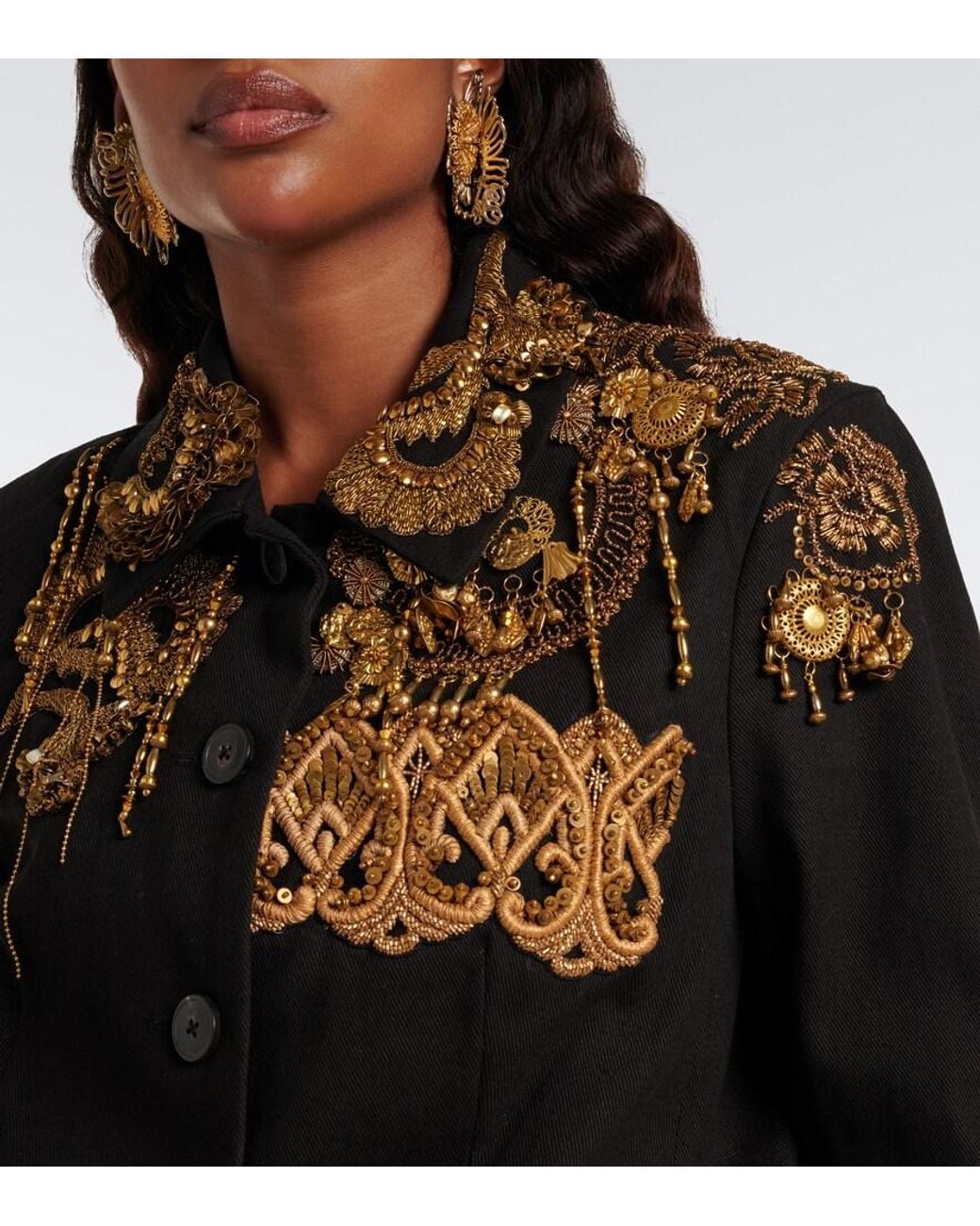 Dries Van Noten Black Embellished Cotton Twill Blazer