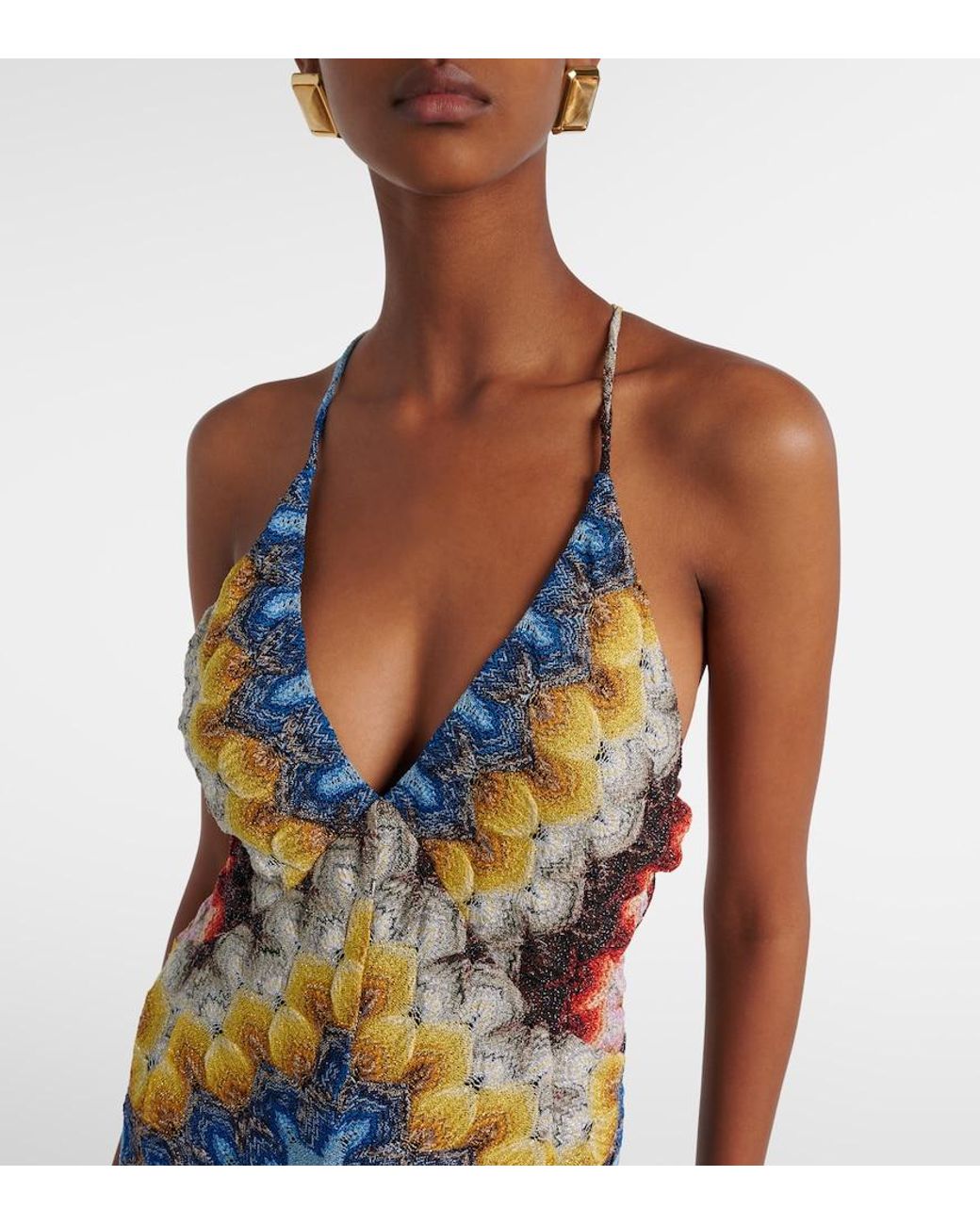 Missoni White Zigzag Open-Back Lame Gown