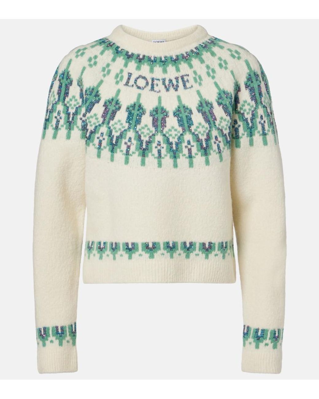 Loewe Green Fair Isle Sequined Wool-Blend Sweater
