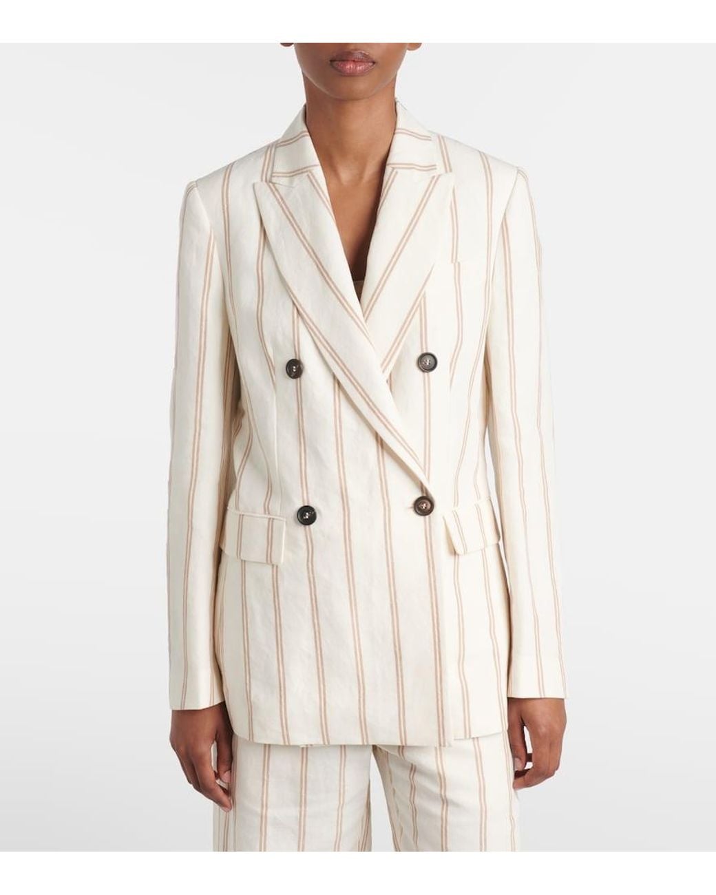 Brunello Cucinelli Natural Striped Linen And Cotton Blazer