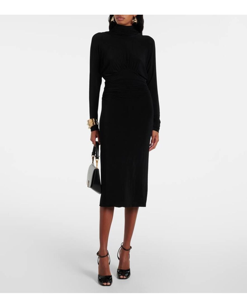 Vestido Midi De Punto Con Espalda Drapeada Saint Laurent de color Black