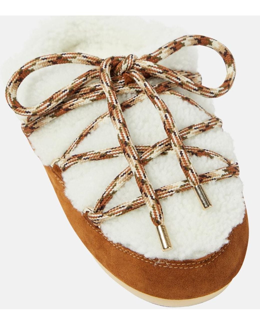 Moon Boot Brown Slippers Aus Veloursleder Mit Shearling