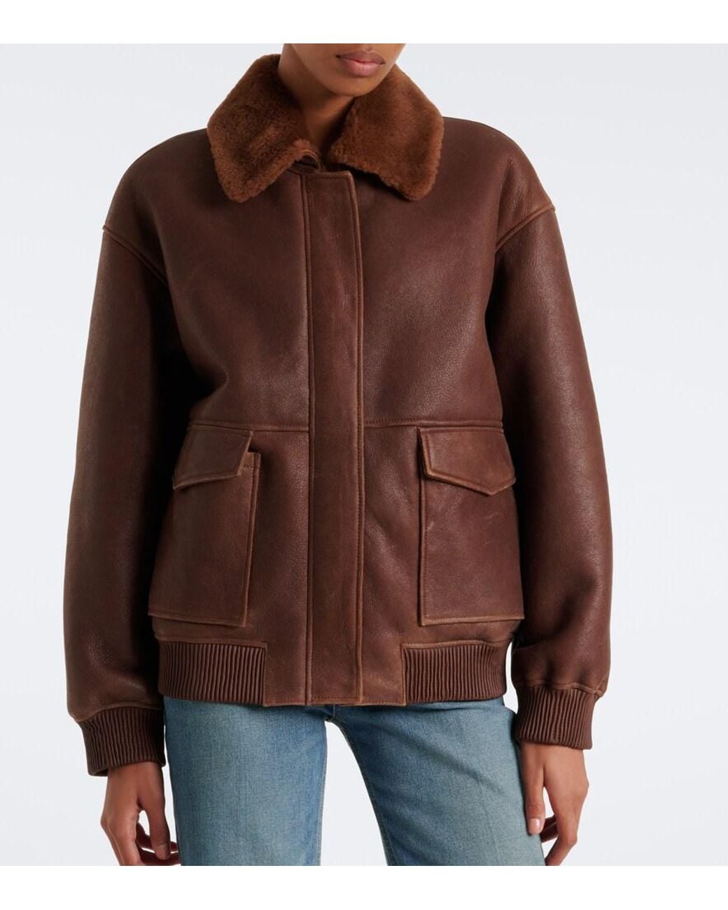 Arma Brown Riley Shearling-Trimmed Leather Jacket