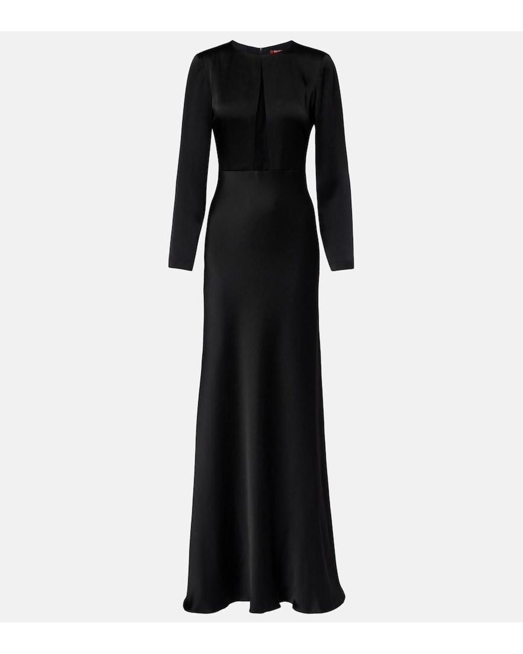 Max Mara Black Bird Satin Maxi Dress