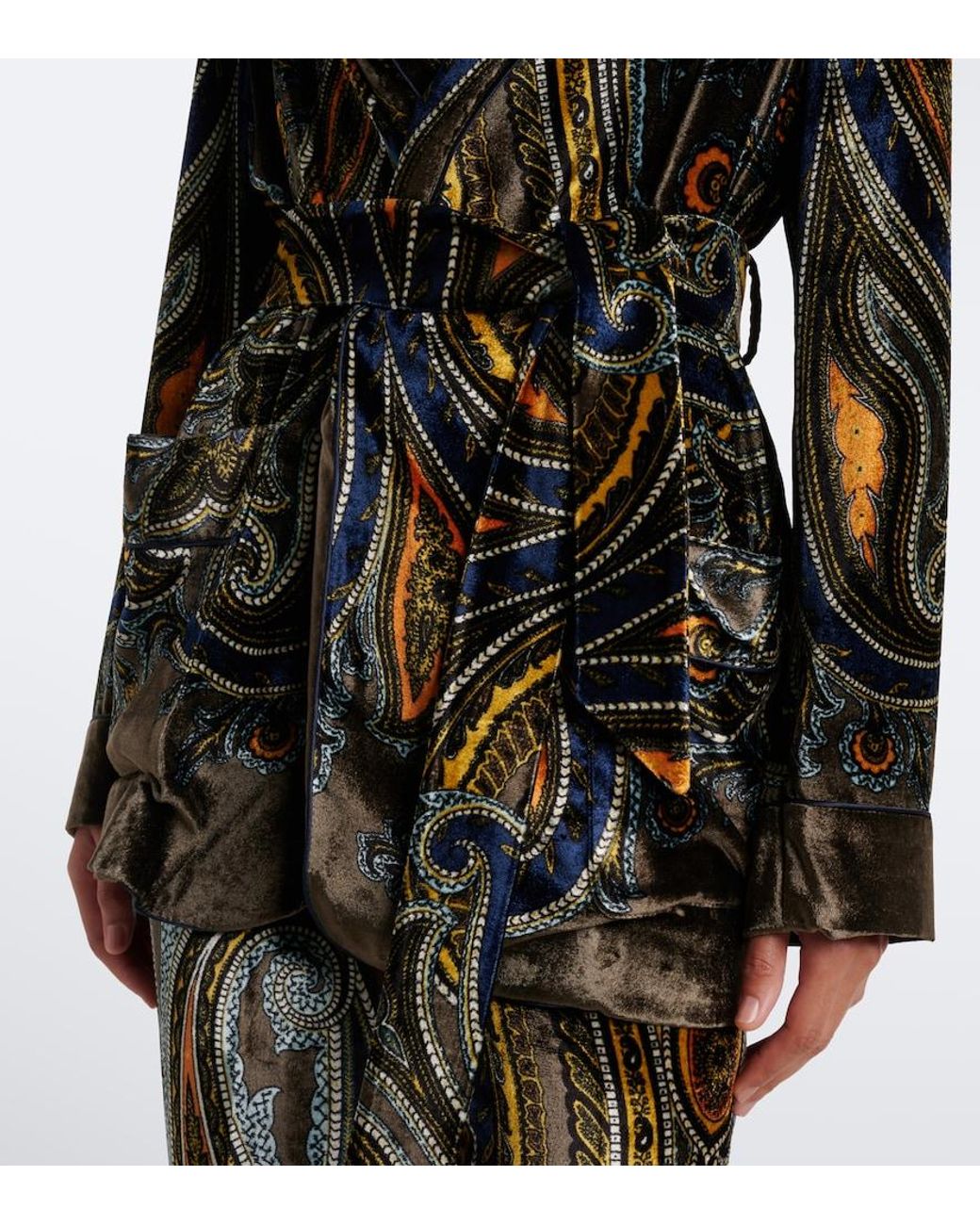 Etro Black Paisley Velvet Wrap Blazer
