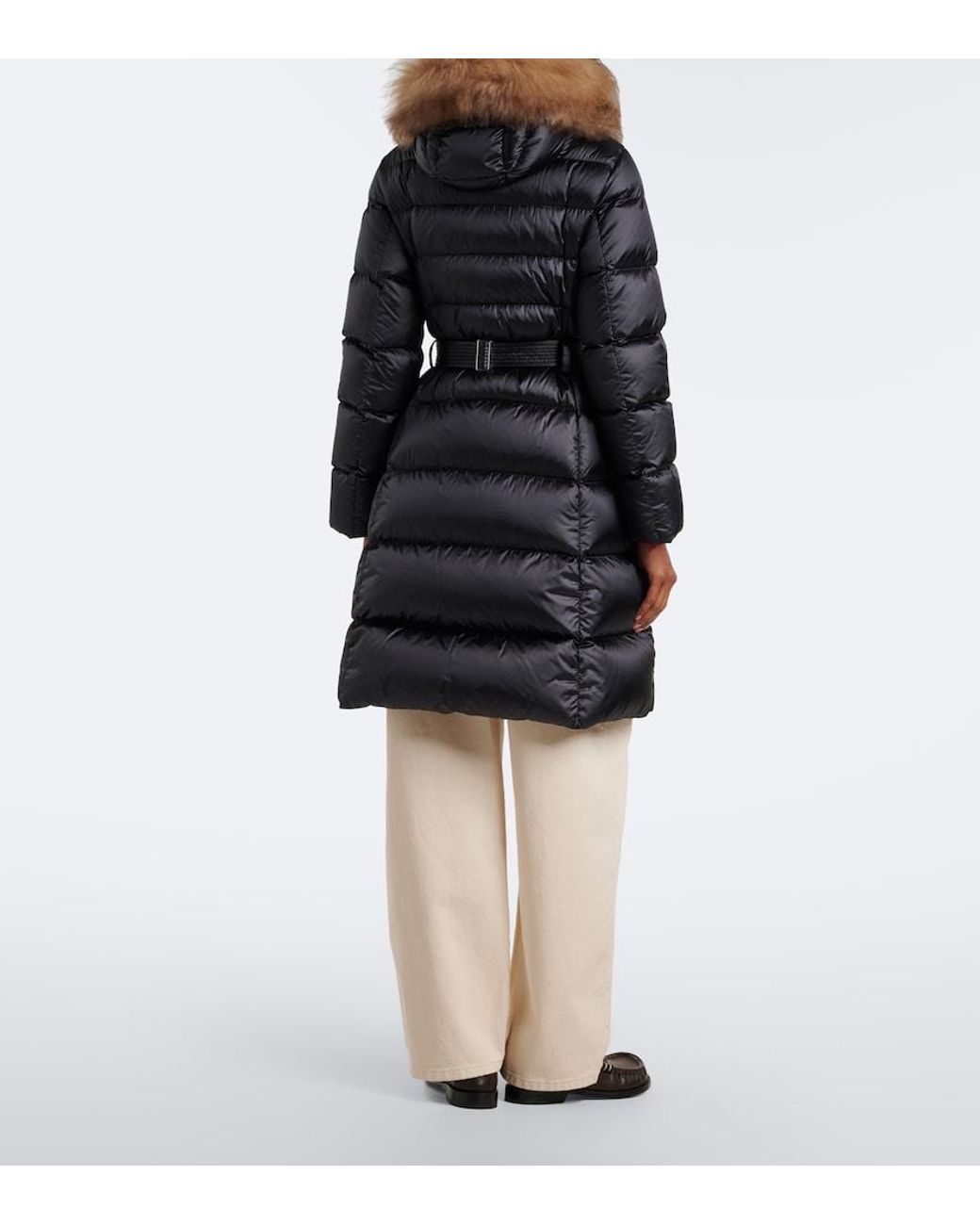 Moncler Black Leersies Shearling-Trimmed Down Coat
