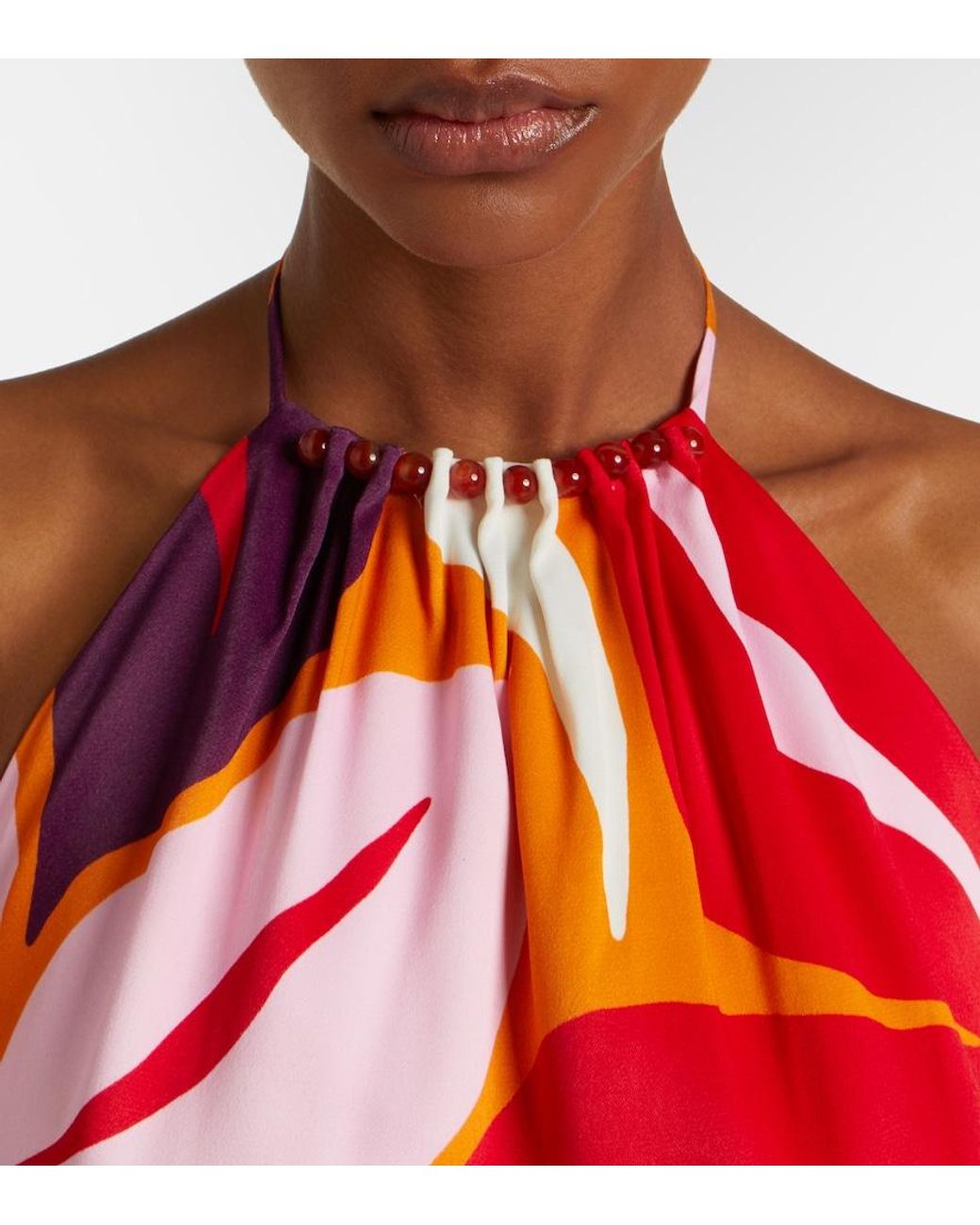 Cala De La Cruz Red Accasia Floral Halterneck Maxi Dress