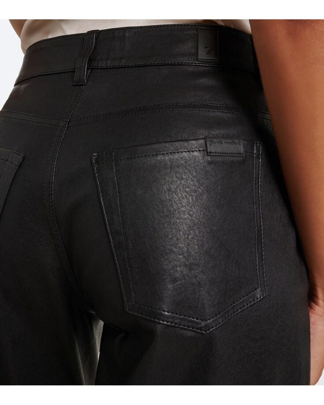 7 For All Mankind Black Stovepipe Leather Straight Pants