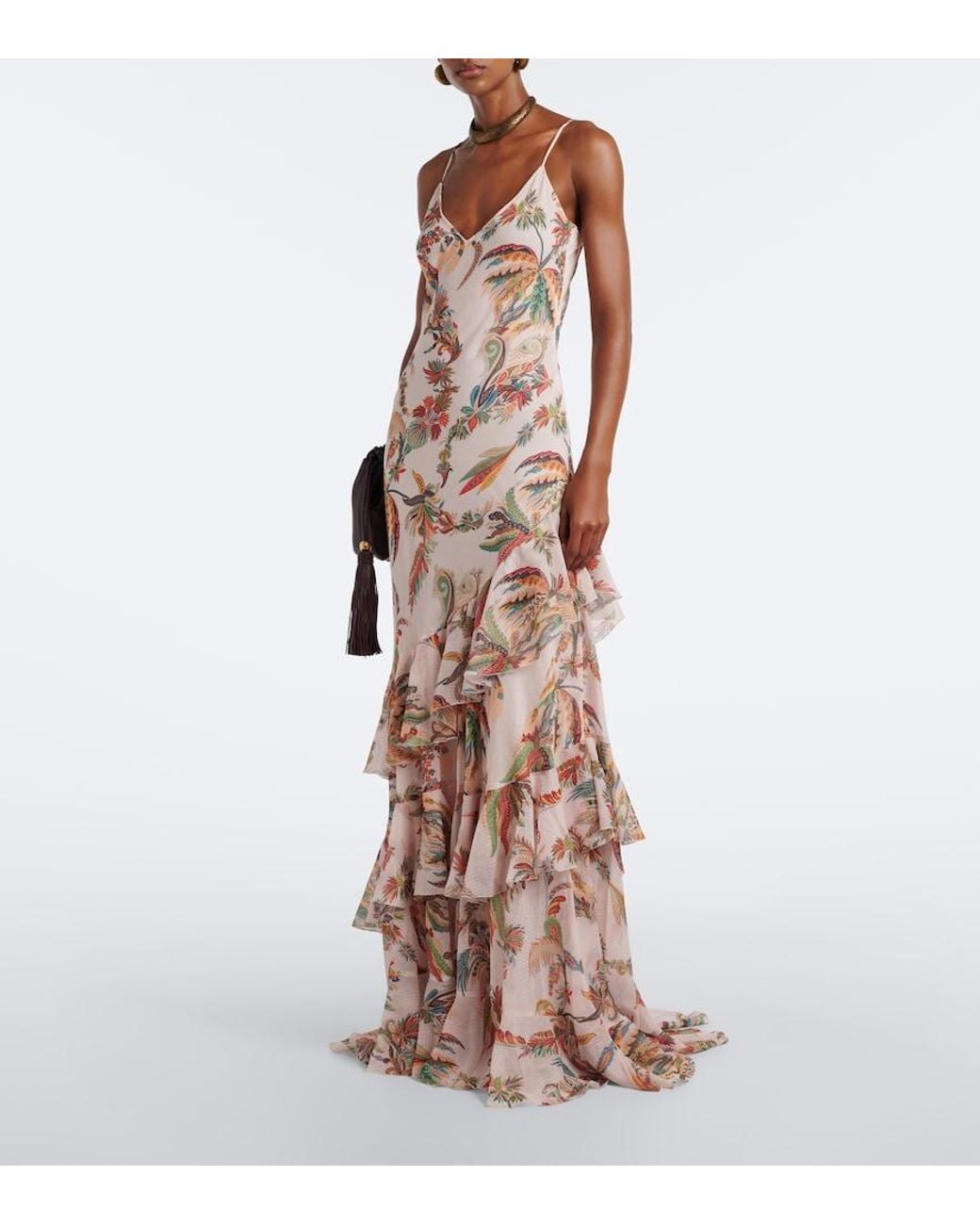 Etro Natural Floral Ruffled Gown