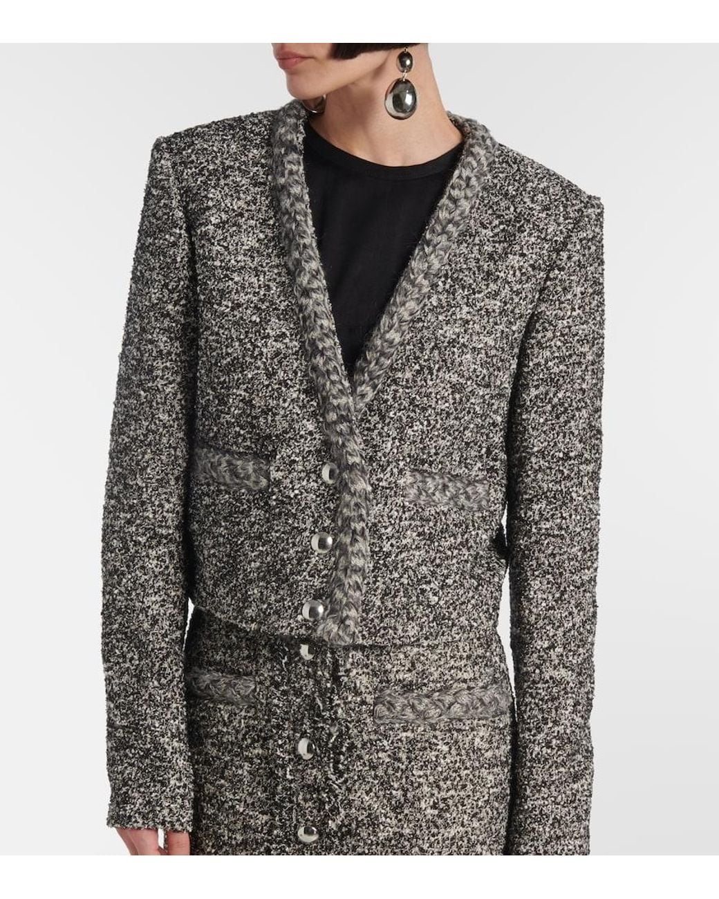 Isabel Marant Gray Gwendoline Cropped Tweed Blazer