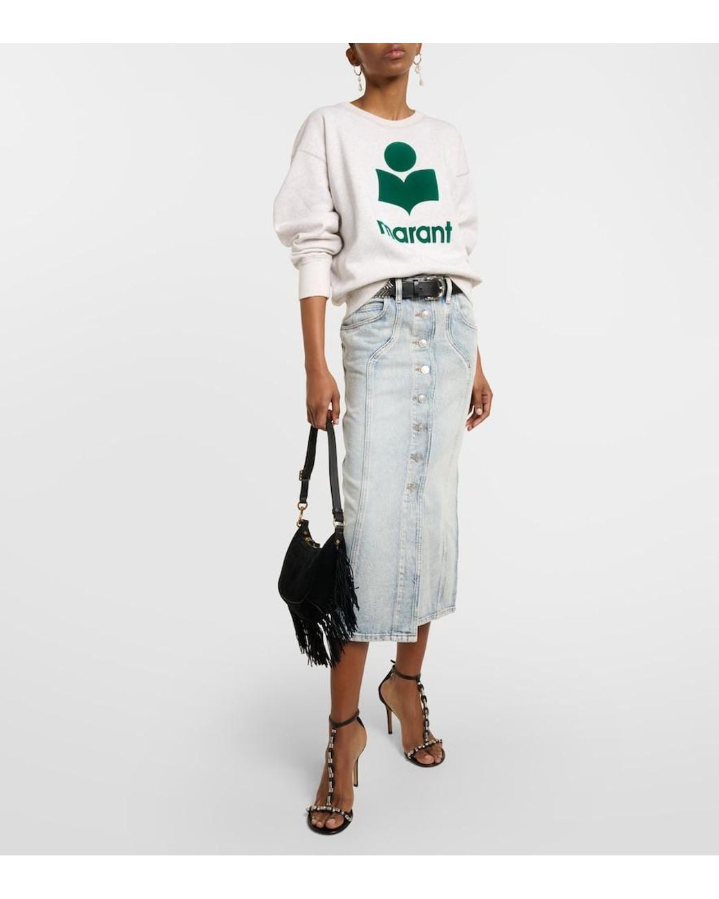 Isabel Marant Gray Vandy Denim Midi Skirt