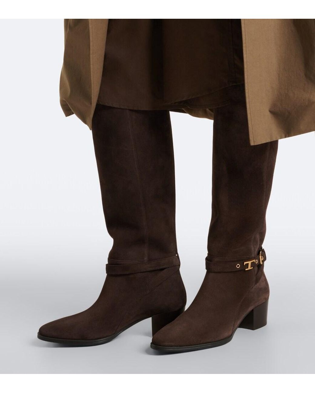 Tod's Brown T Timeless Suede Knee-High Boots