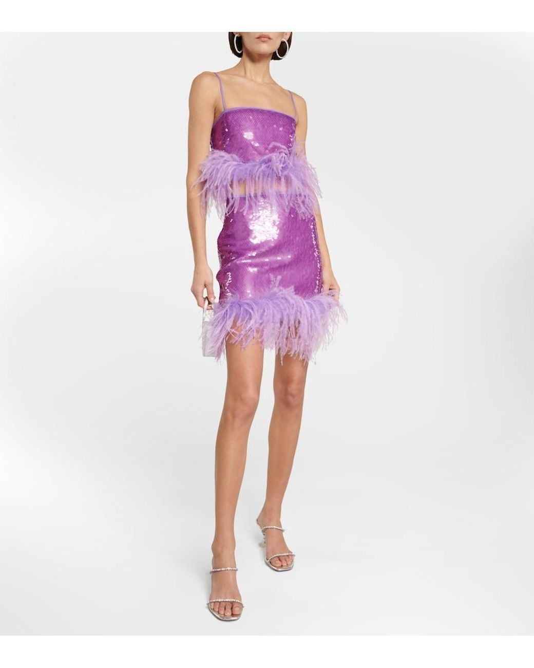 GIUSEPPE DI MORABITO Purple Feather-Trimmed Sequined Miniskirt