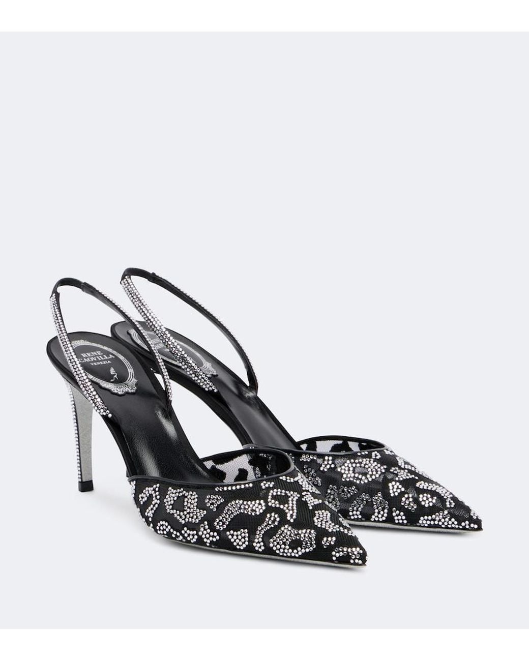 Rene Caovilla Metallic Embellished Mesh Slingback Pumps