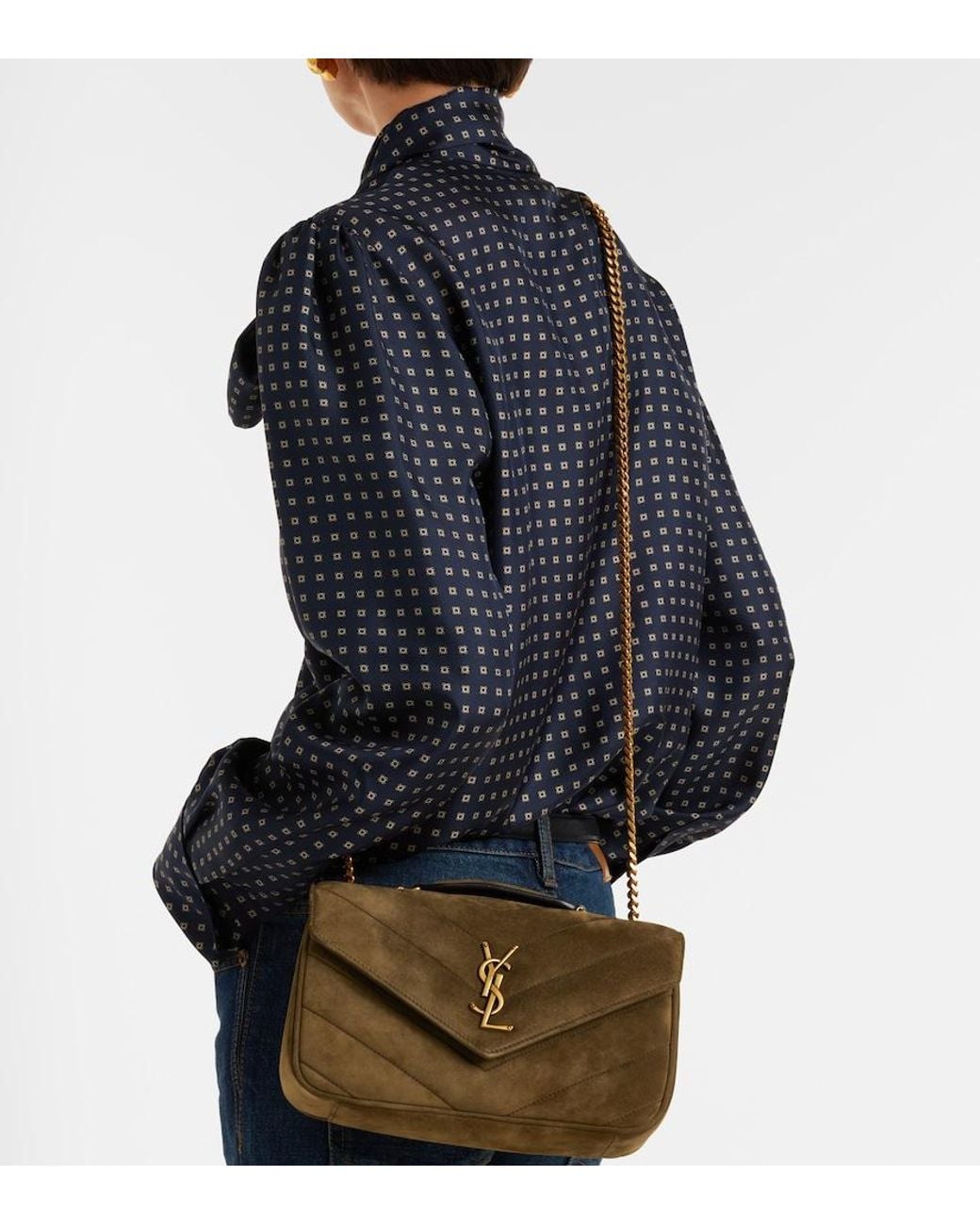 Saint Laurent Natural Loulou Small Suede Shoulder Bag