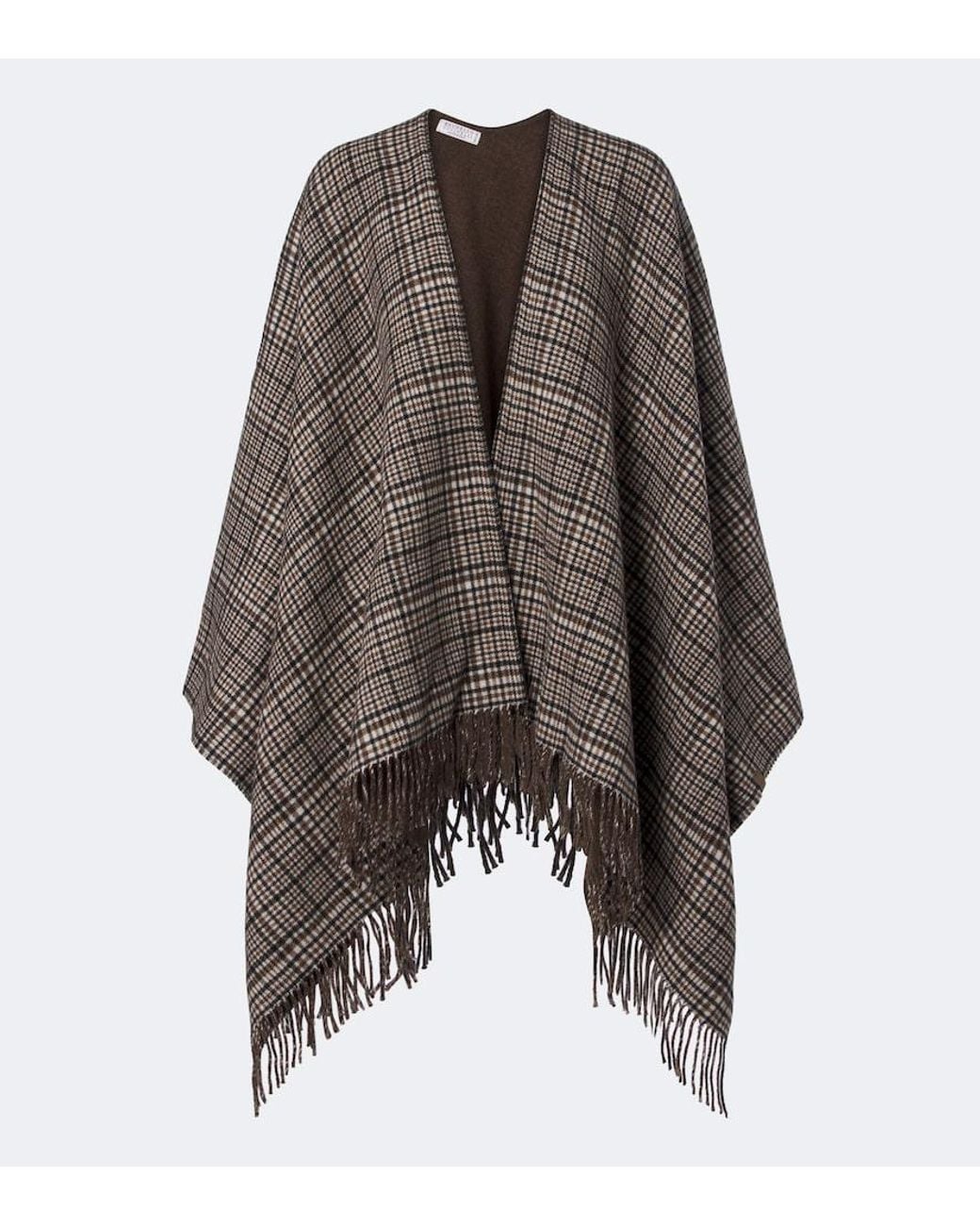 Brunello Cucinelli Brown Checked Cashmere Poncho