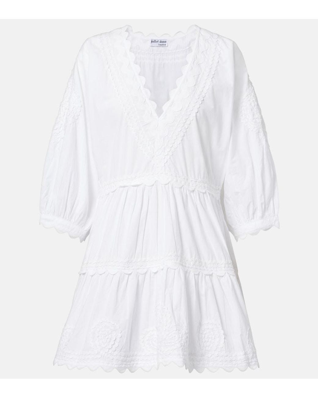 Juliet Dunn White Embroidered Cotton Poplin Minidress