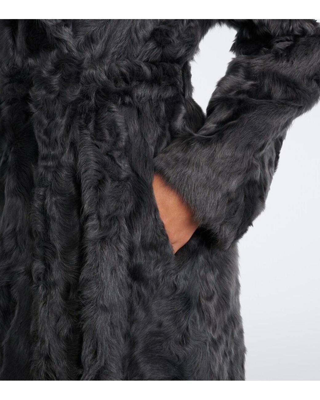 Yves Salomon Black Shearling Wrap Coat
