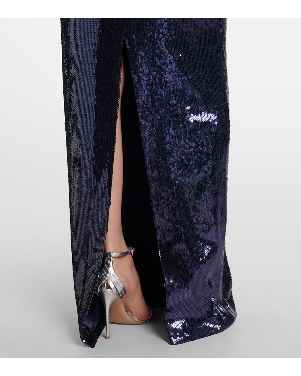 Rebecca Vallance Blue Cressida Puff-Sleve Sequined Gown