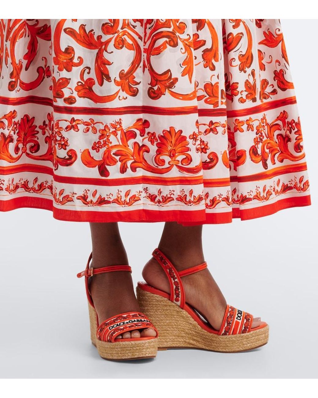 Dolce & Gabbana Red Majolica Cotton Poplin Maxi Dress