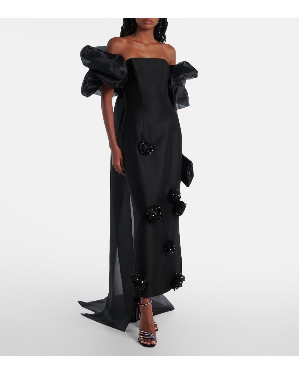 LEO LIN Black Zayna Sequined Gown And Cape Set