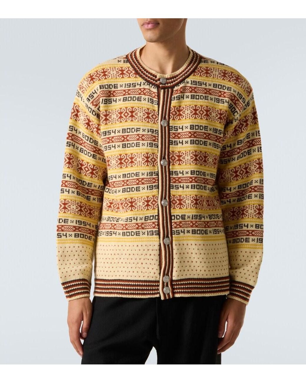 Bode Metallic Marzipan Jacquard Wool Cardigan for men