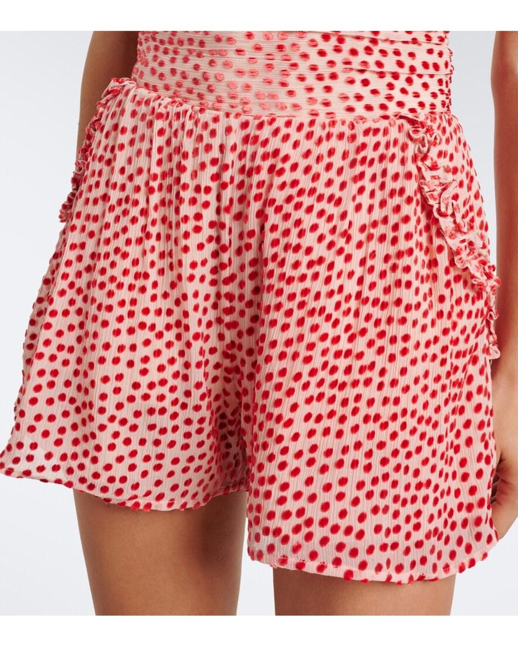 Posse Red Elise Polka-Dot Ruffled Shorts