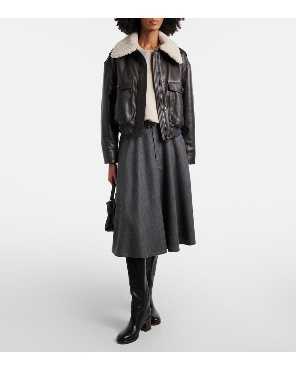 Brunello Cucinelli Gray Virgin Wool Midi Skirt