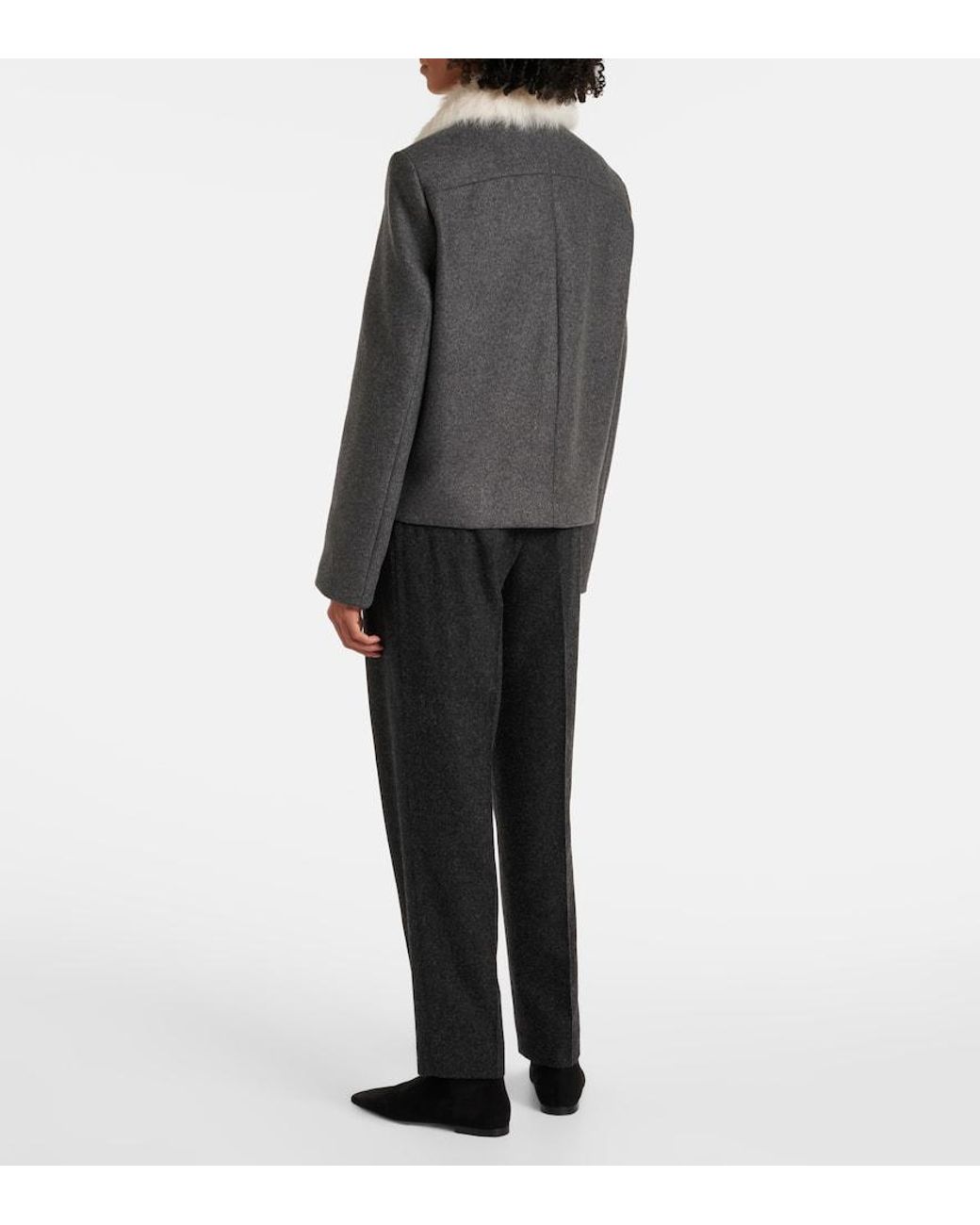 Totême  Black Shearling-Trimmed Wool-Blend Jacket