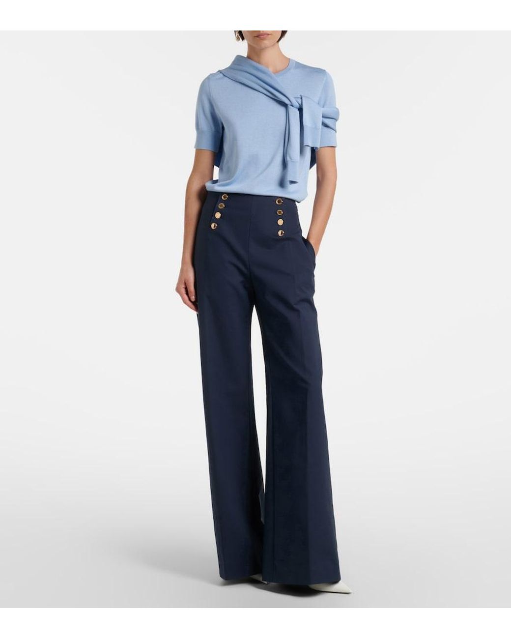 Carolina Herrera Blue Cropped Silk And Cotton Cardigan
